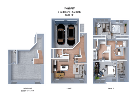 Floor plan for 3 beds, 2.5 baths, 1559 sqft